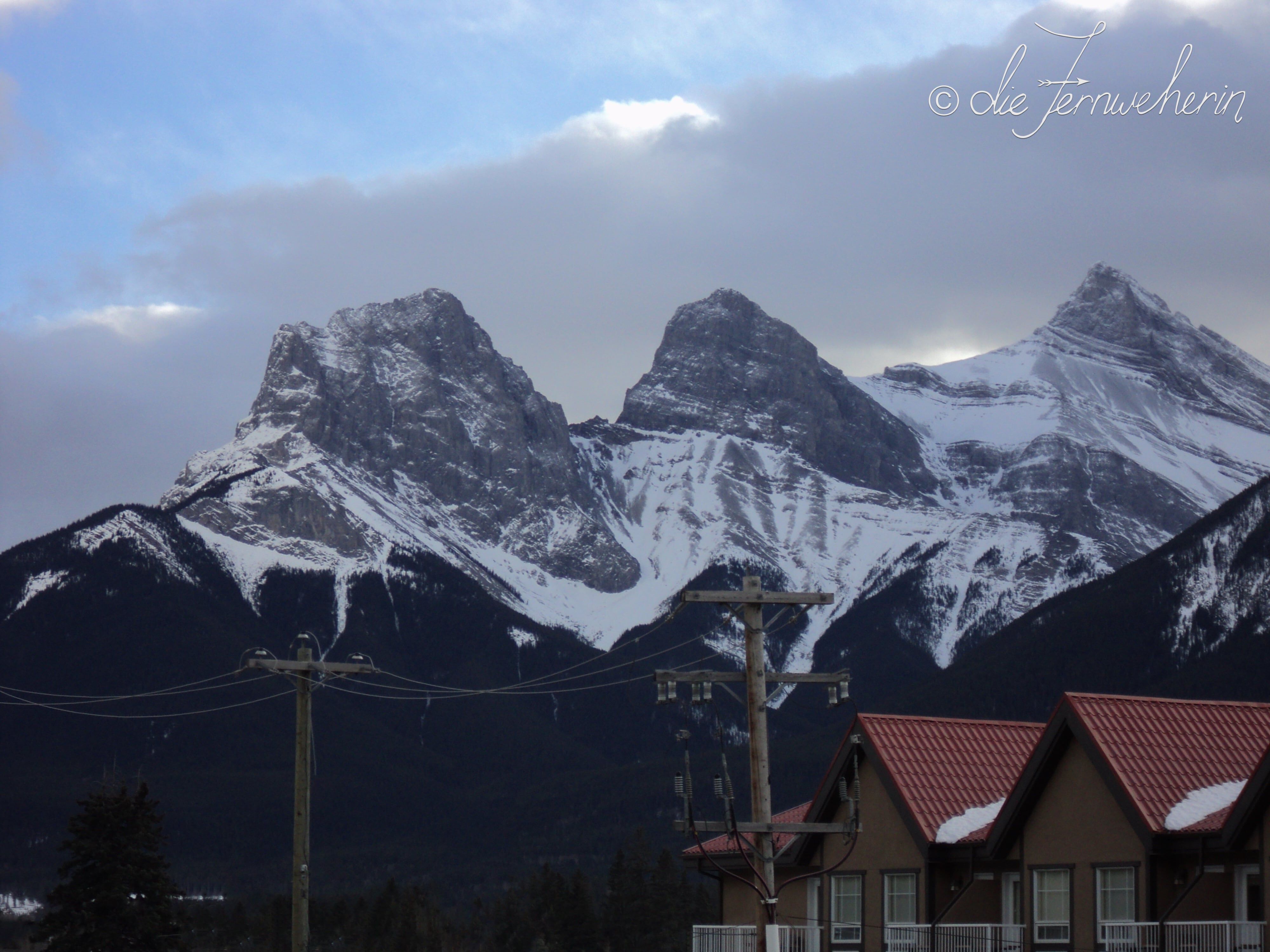 Canmore's most famous mountains (The Three Sisters) as seen from the Bow Valley Trail.