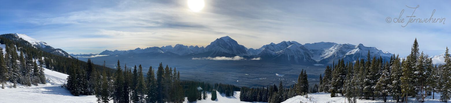 The view from the top of the mountain at Lake Louise Ski Resort in Banff National Park.