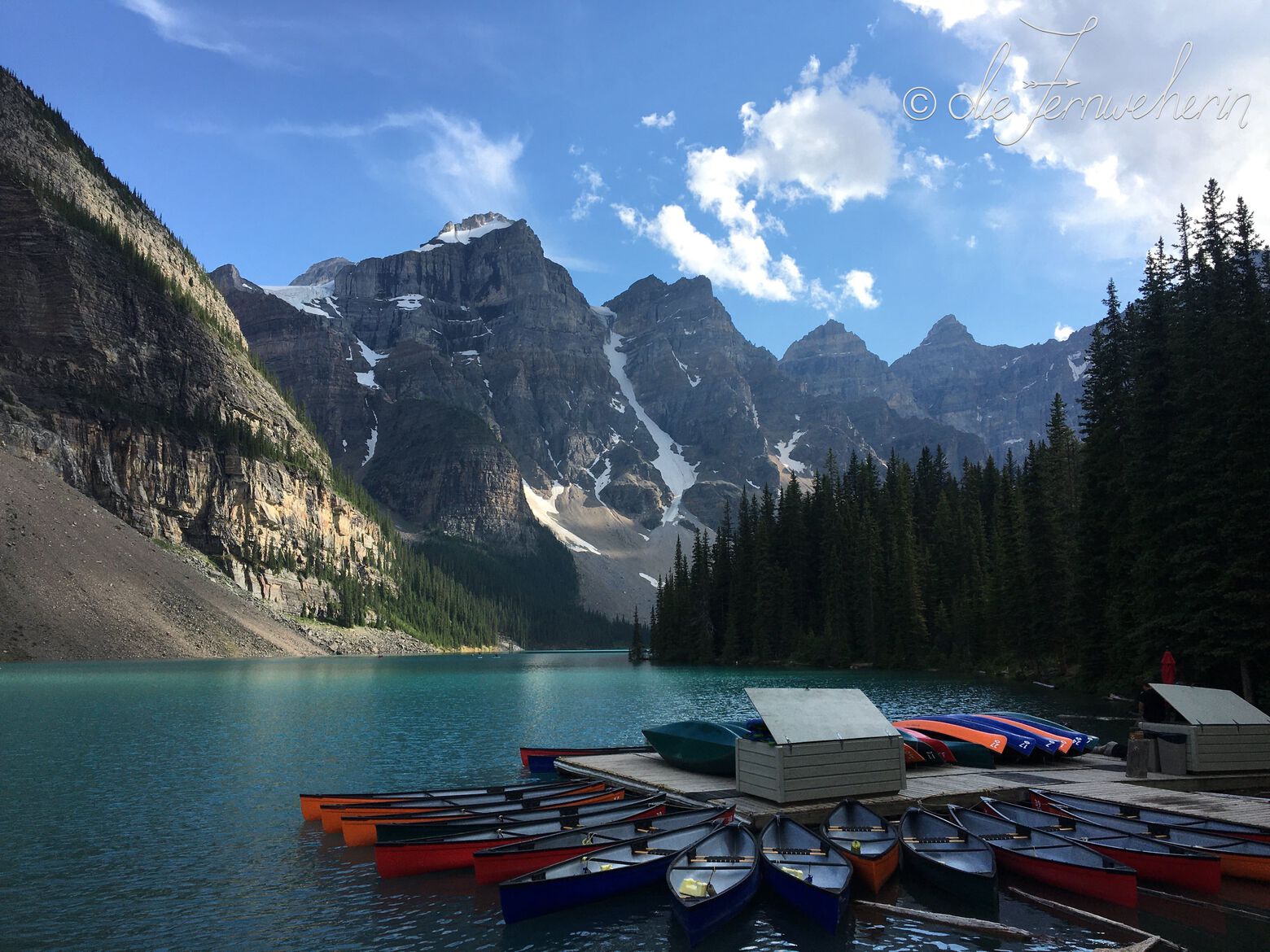 The canoe dock at Moraine Lake in Banff National Park.