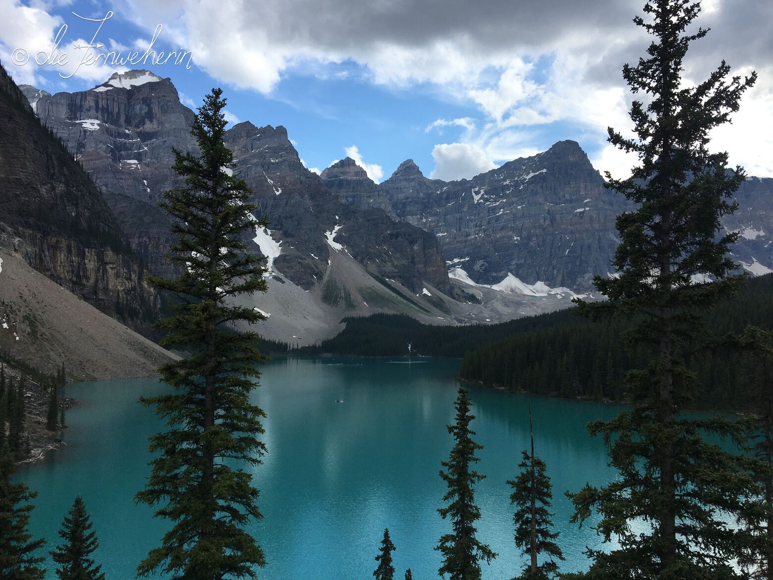 The 20-dollar view of beautiful Moraine Lake & the Ten Peaks from the Rockpile Trail in Banff National Park.
