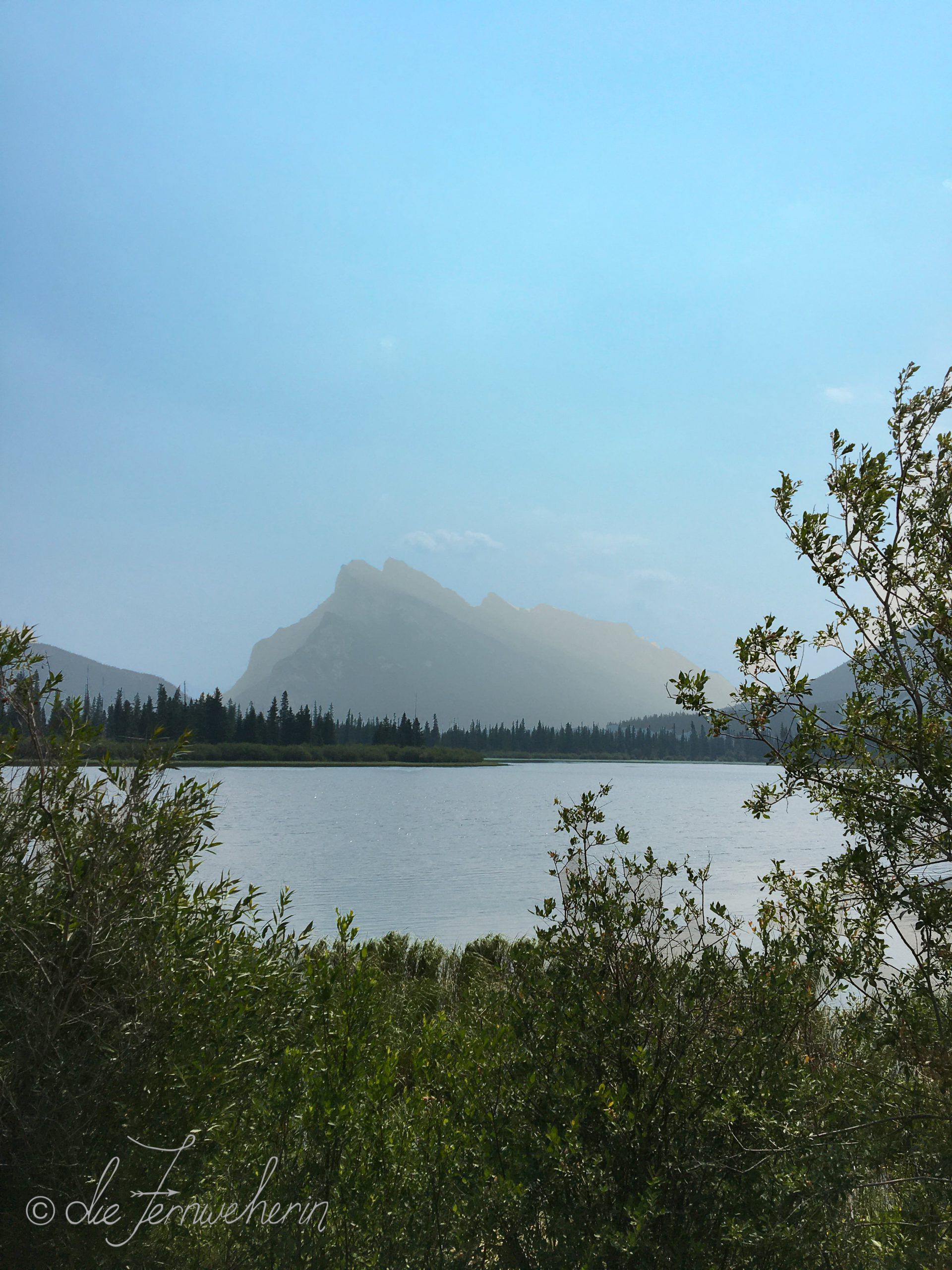 The view of Rundle Mountain from Vermillion Lakes in Banff National Park.