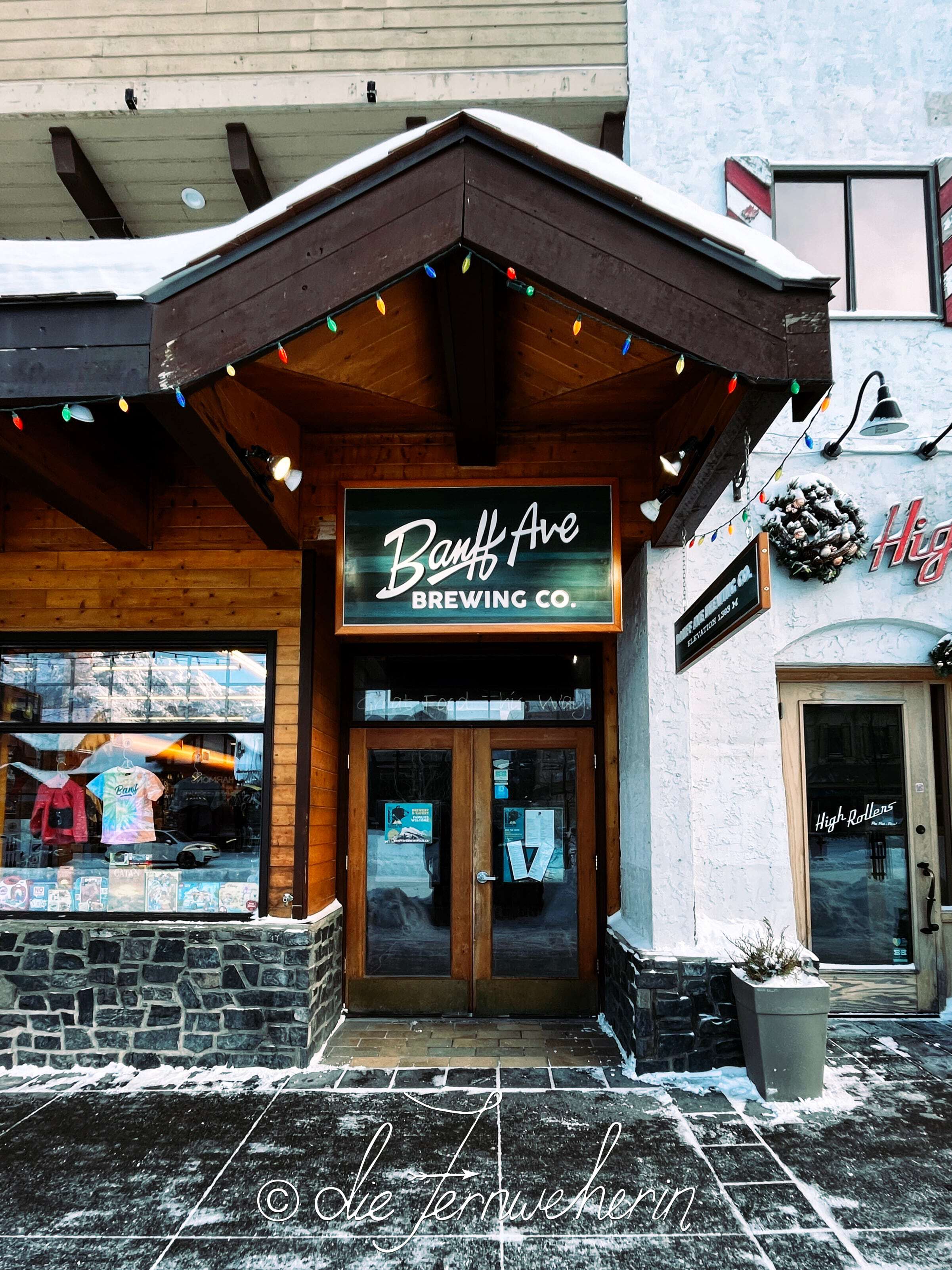 Exterior view of Banff Ave Brewing Co, a restaurant in the town of Banff.