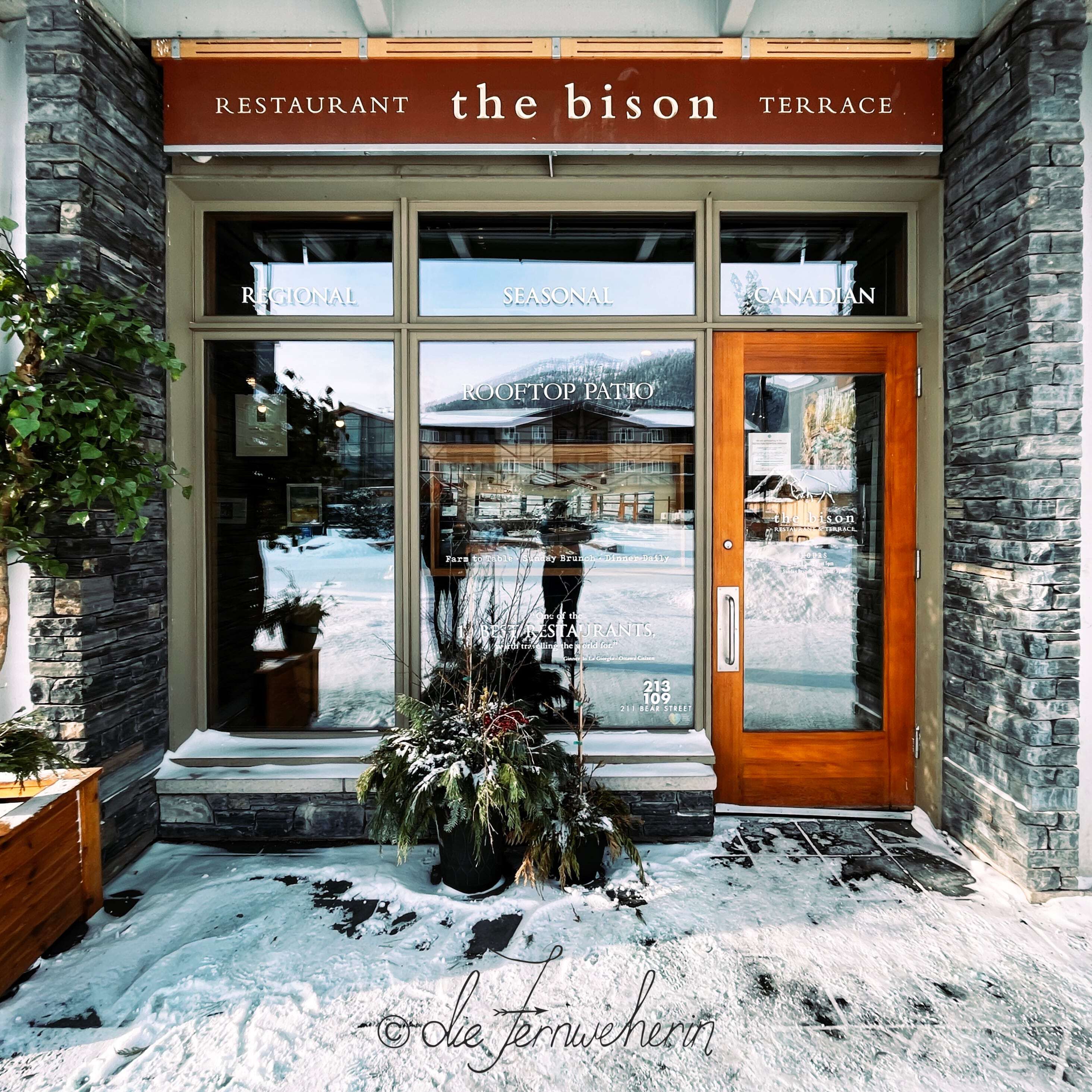 Exterior view of The Bison, a restaurant in the town of Banff.