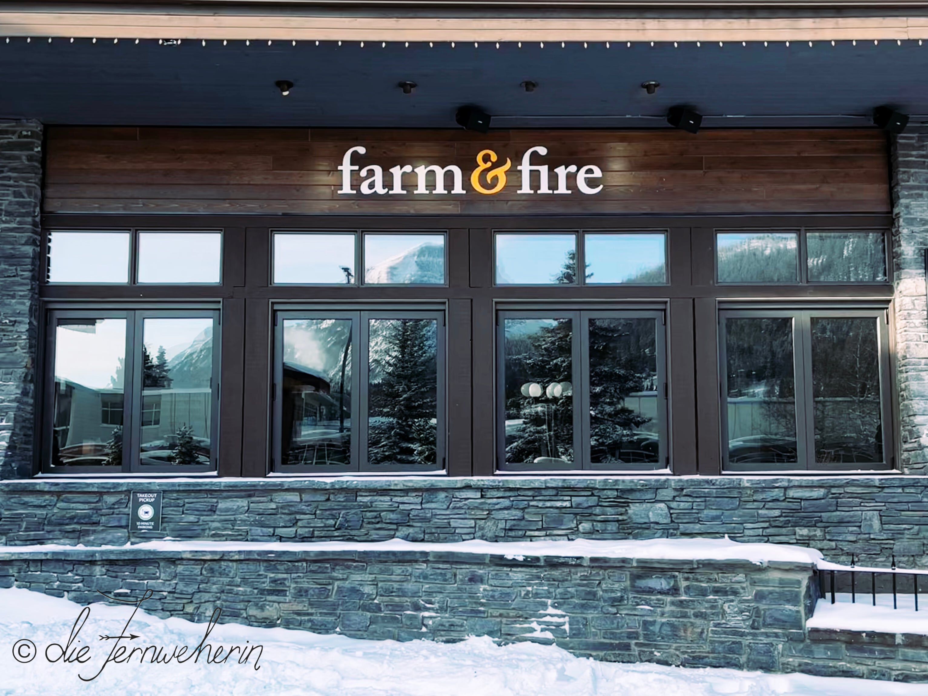 Exterior view of Farm & Fire, a restaurant in the town of Banff.