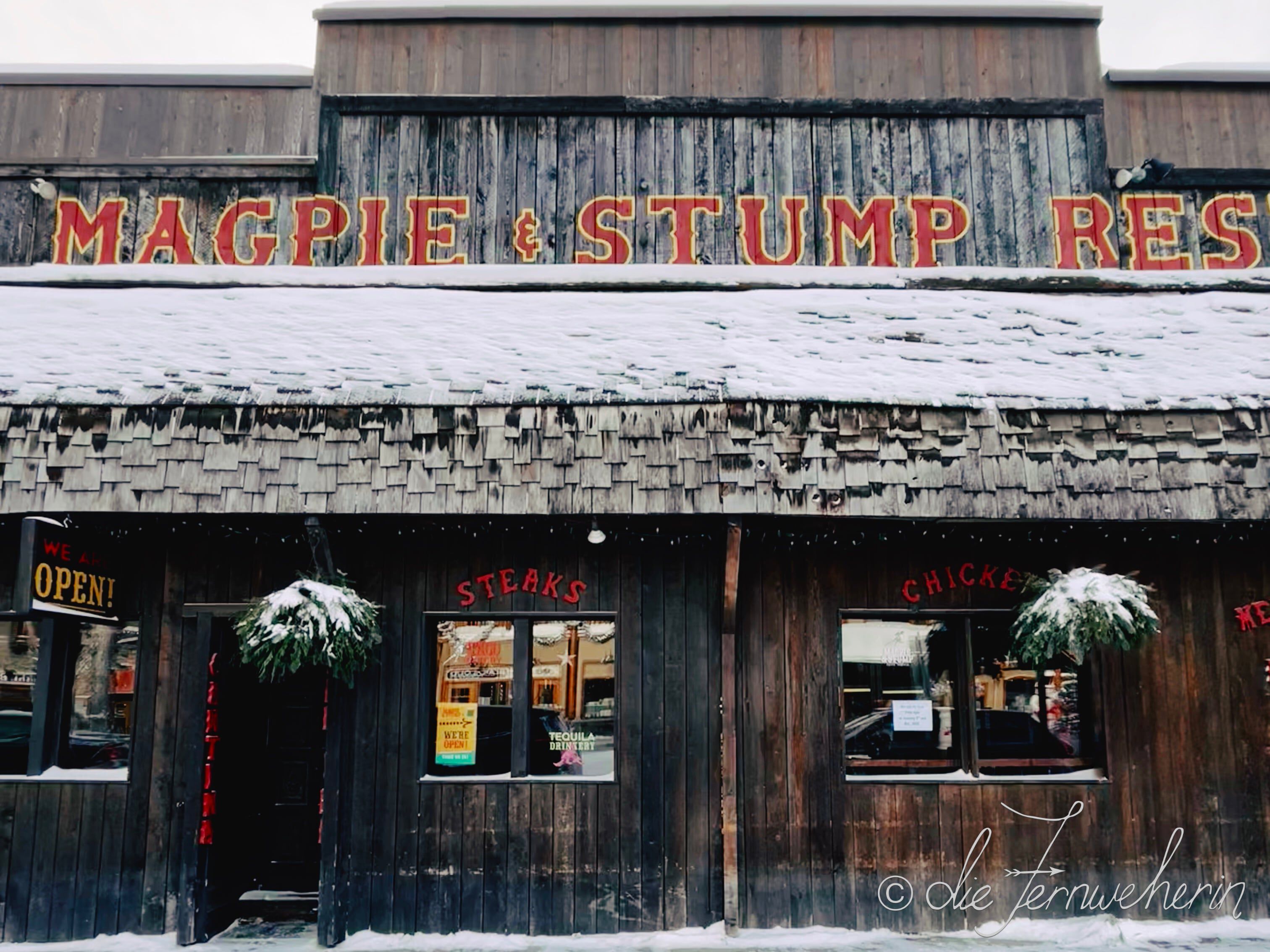Exterior view of Magpie & Stump, a restaurant in the town of Banff.