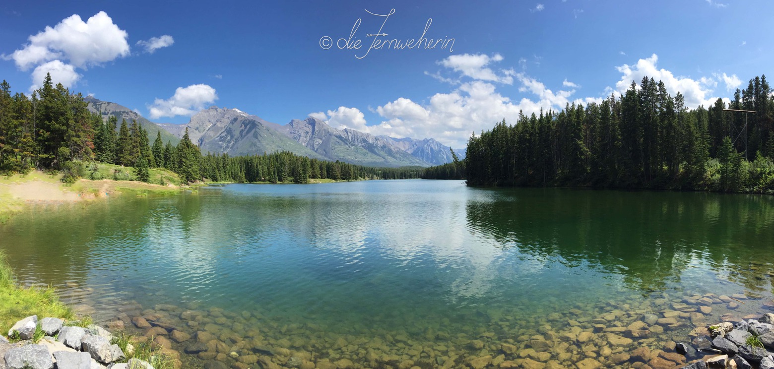 Cascade Ponds on a summer day in Banff National Park.