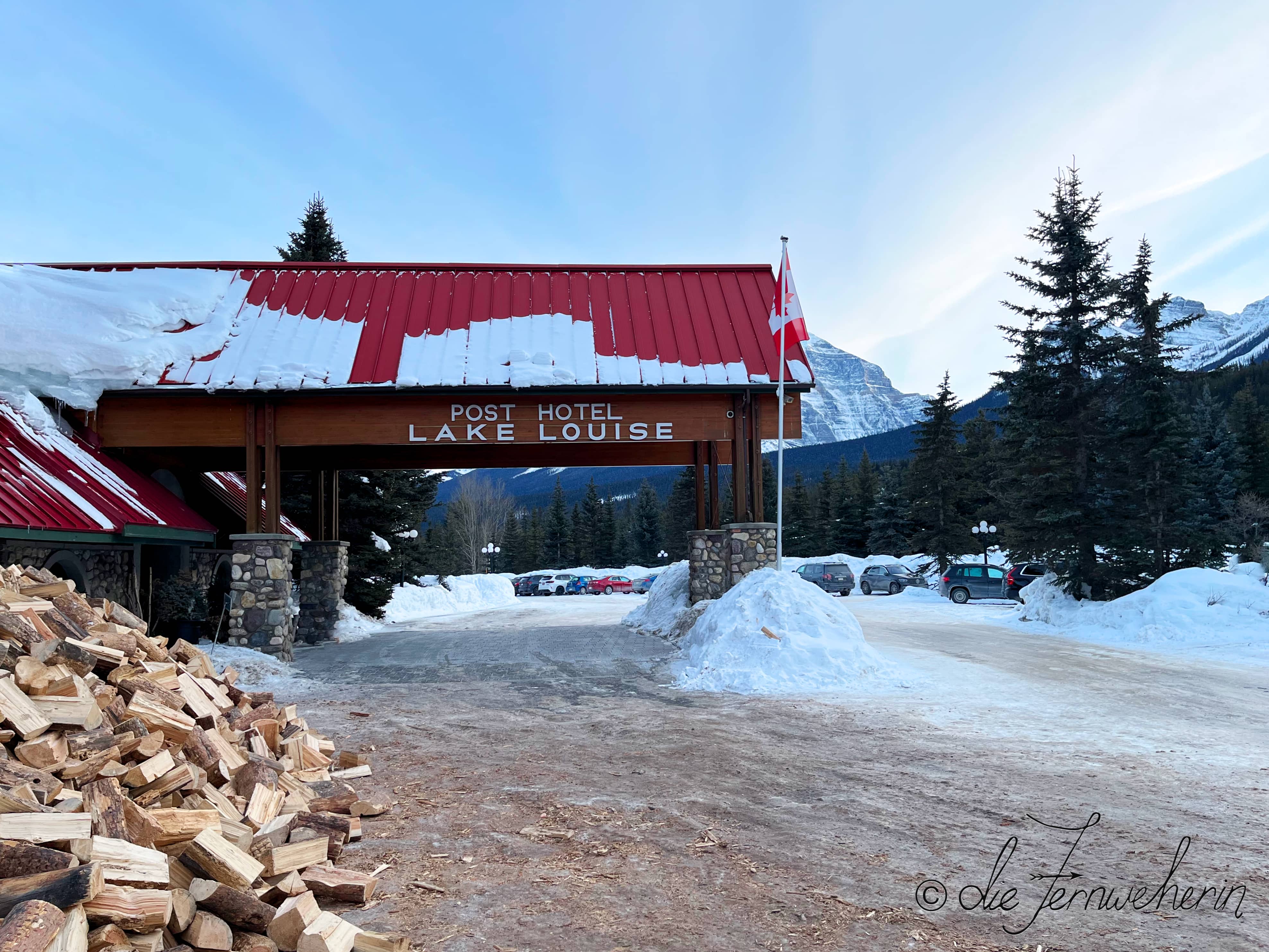 Exterior view of The Post Hotel Lake Louise in Banff National Park.