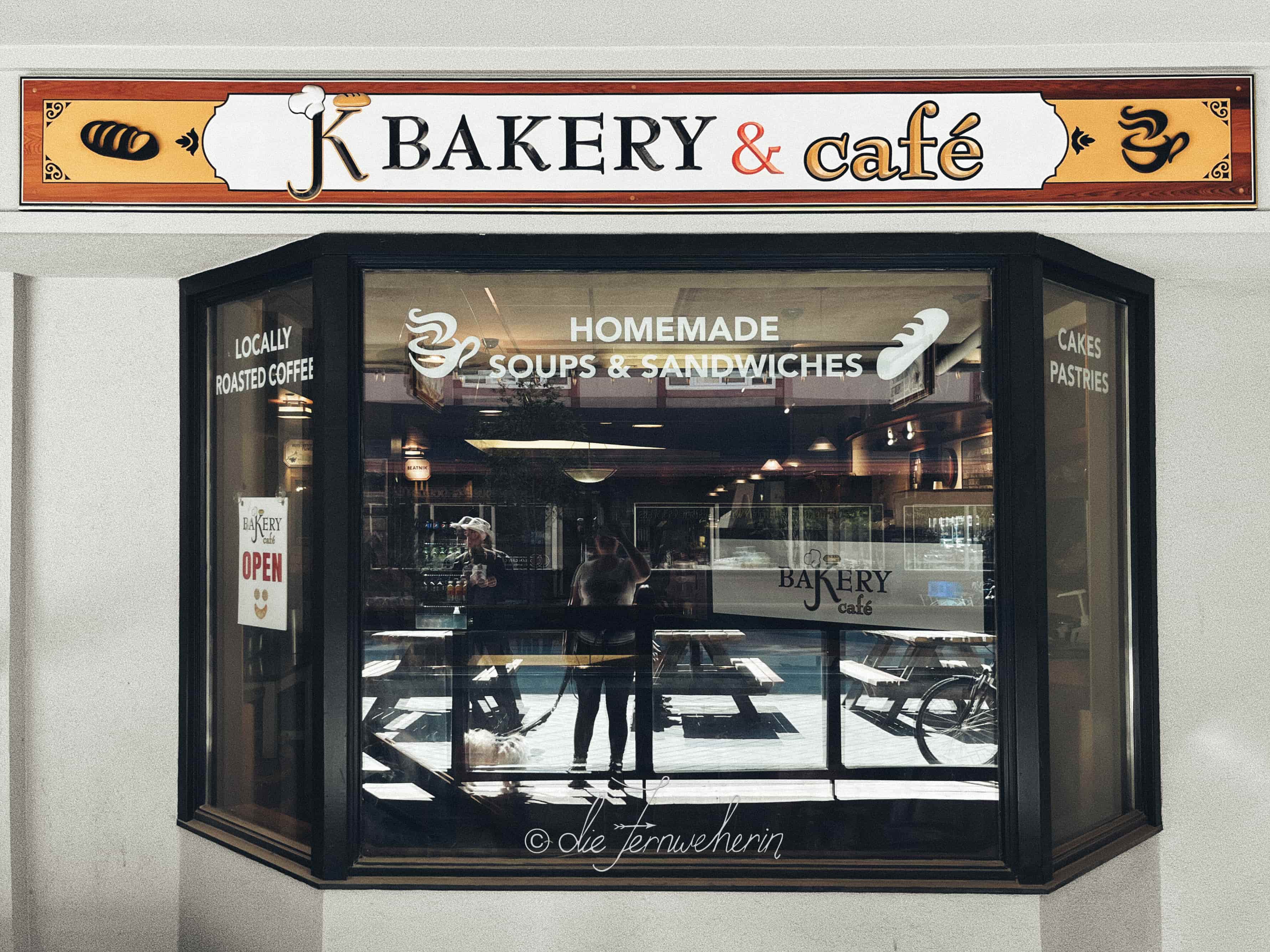 Exterior view of JK Bakery & Café in the town of Banff.
